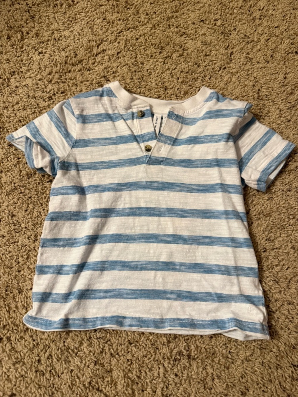 Janie and Jack White & Light Blue Striped Short-Sleeve Henley